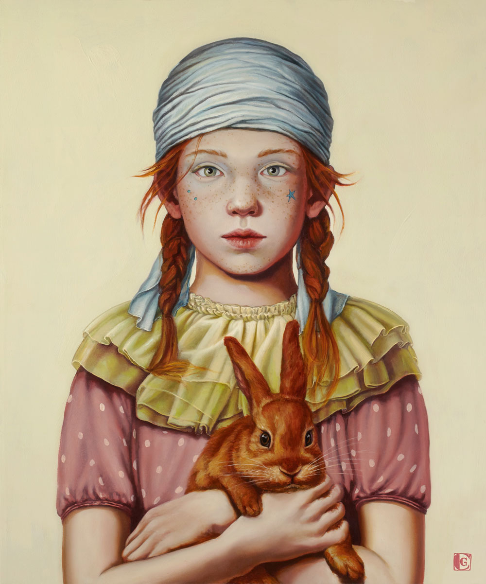 GIRAUDO CLAUDIA, Segui il coniglio rosso, 2018, olio su tela, 60 x 50 cm