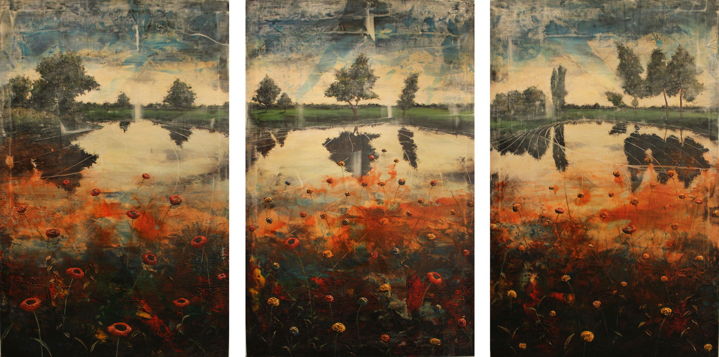 FORBICI JERNEJ, Blooming trilogy, 2018, olio e acrilico su tela, trittico, 130 x 240cm