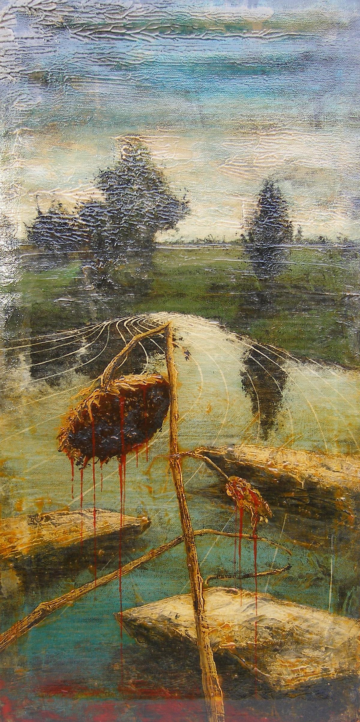 FORBICI JERNEJ, Serie Barred landscapes,2017, acrillico e olio su tela, 60x30cm