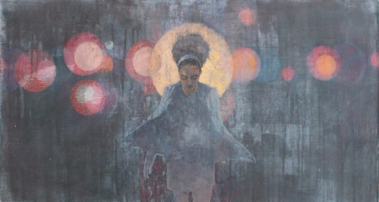 INFANTE FEDERICO, Bokeh Lights II, 2018, acrilico su tela, 37 x 78 cm