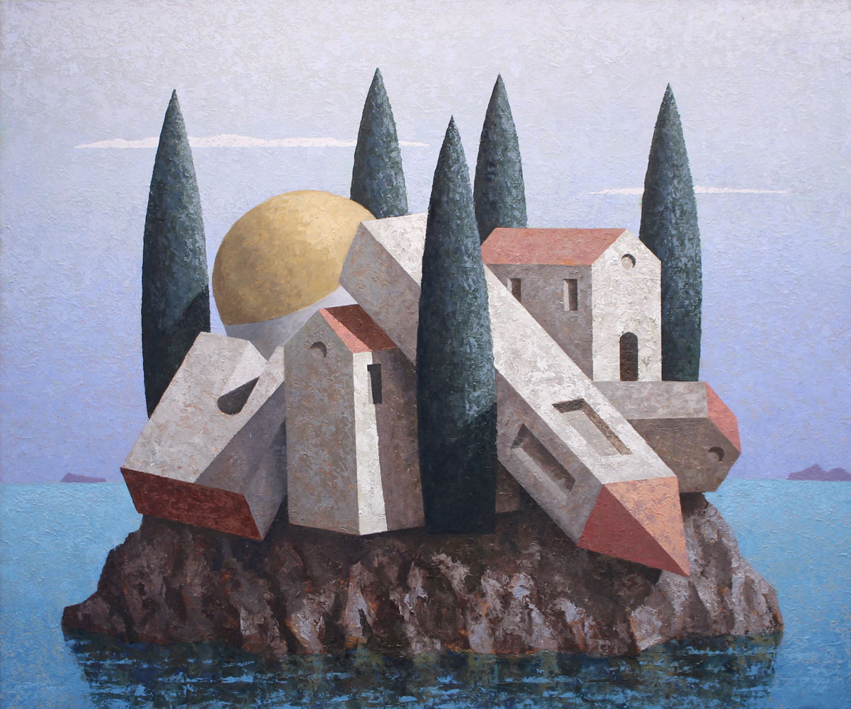 L'ISOLA DEI VIVI, 2019, olio e tempera su tela, 100 x 120 cm