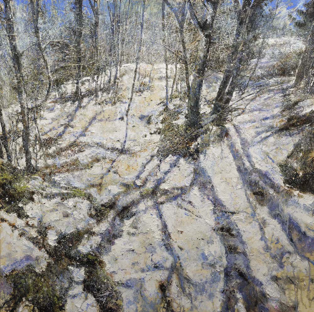 MINOTTO RAFFAELE, A538, Ombre sulla neve, 2017, olio su tavola, 110 x 110 cm