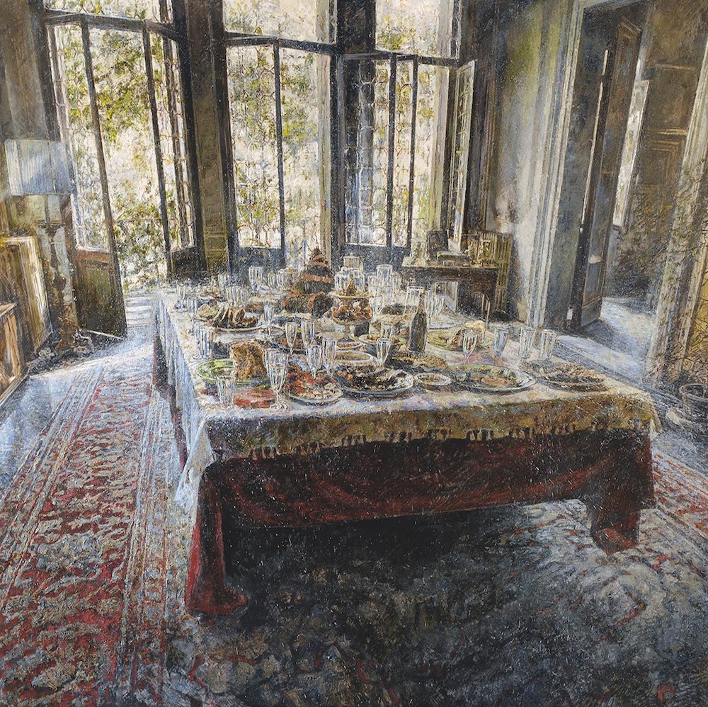 MINOTTO RAFFAELE, Luci dopo la festa, 2019, Olio su tavola, 150x150 cm