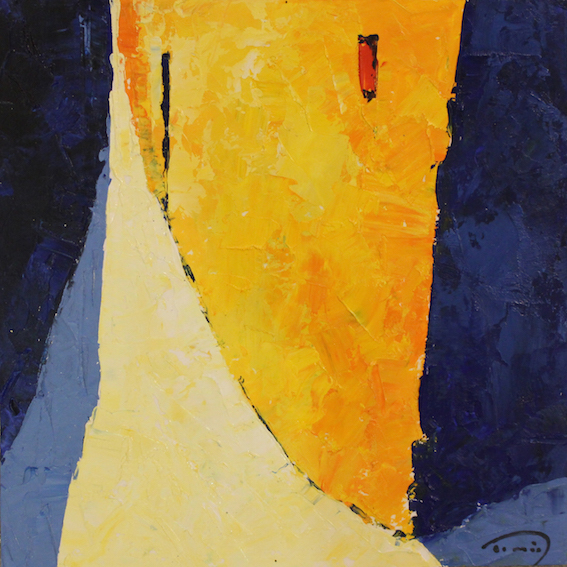 tomas martinez sunol, Carabassa al mig del carrer, 2015, olio su carta, 20x20 cm
