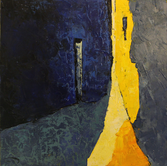 tomàs martinez sunol, Blau a l'esquerra, 2015, olio su carta, 30x30 cm