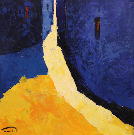 tomàs martinez sunol, Dues finestres vermellos, 2015, olio su carta, 20x20 cm