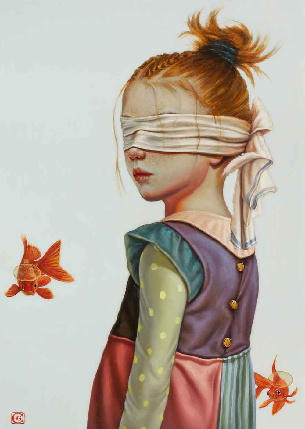 Giraudo Claudia, Pesci fuor d'acqua | Atto I, 2019, Olio su tela di lino, 70x50 cm, Cod. Arch. CGA_03_2019.jpg