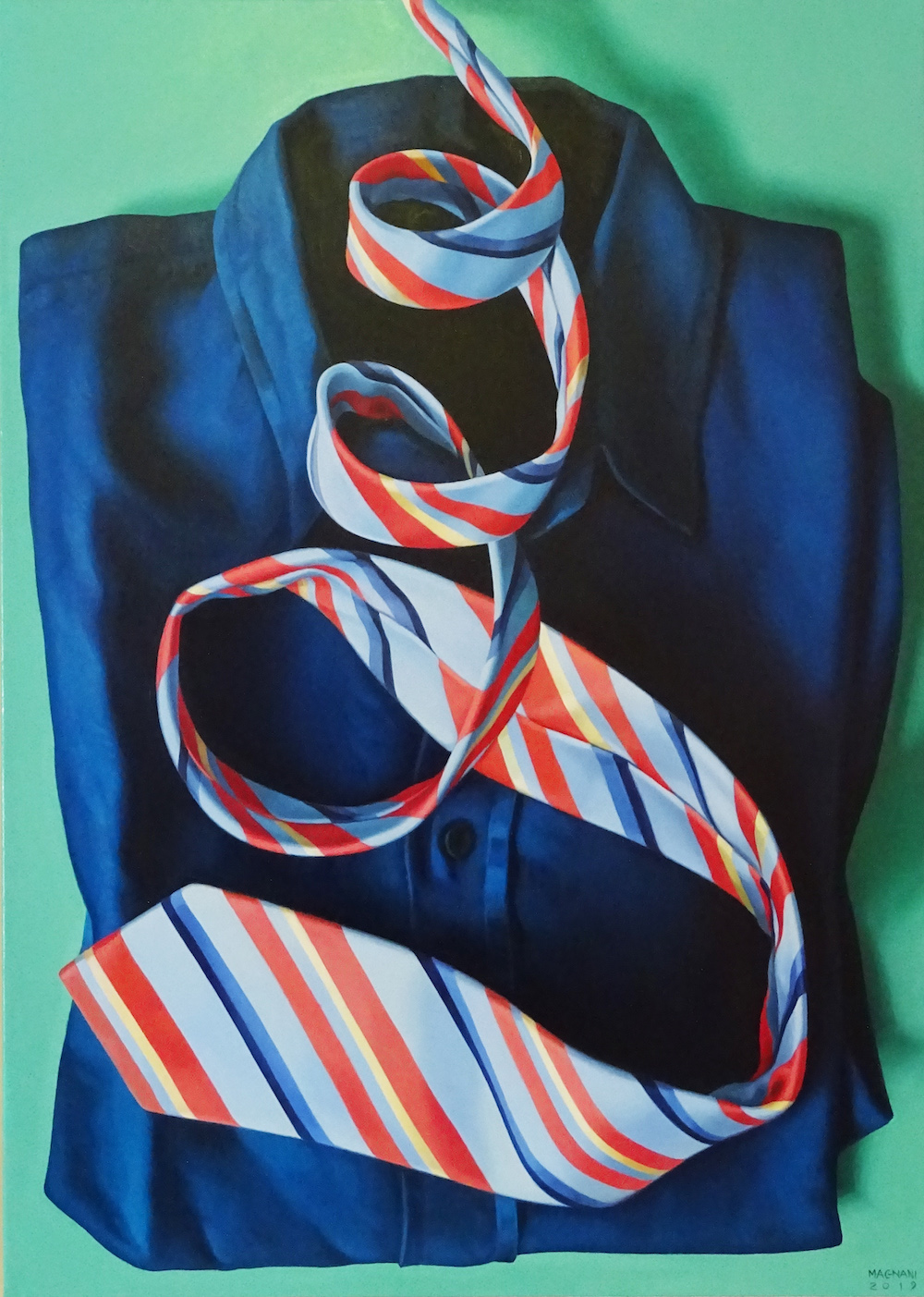 Alberto Magnani, Blue shirt, 2019, 70x50 cm, Olio su tela