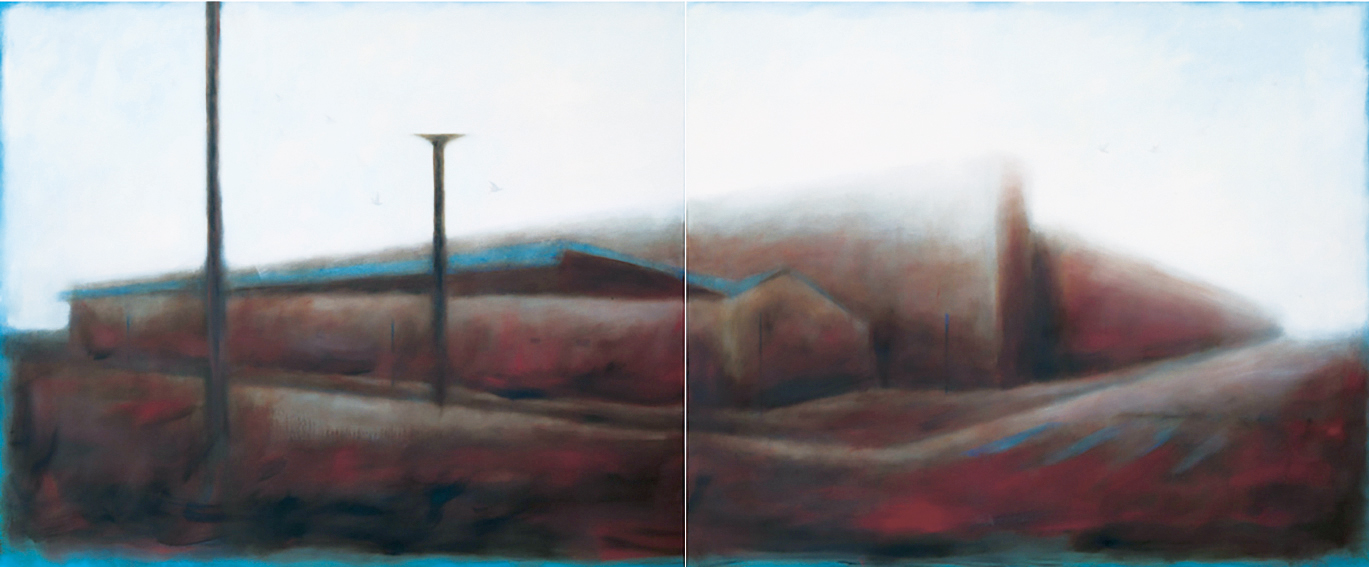 MORALES ERNESTO, Stazione Termini, 2009, oil on canvas, 100x240 CM, 2 pz, Pubblicata catalogo Il tempo della distanza
