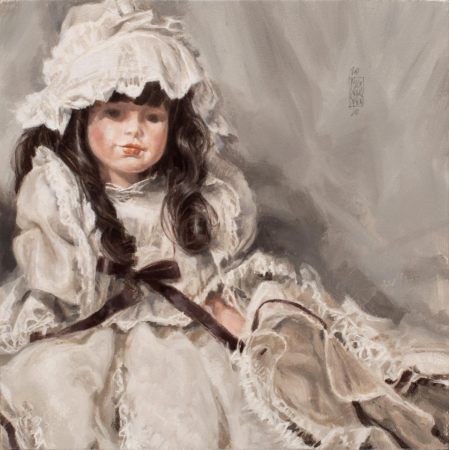 Nannini Nicola, Piccola bambola n.1, 2020, olio su tavola, 20x20 cm