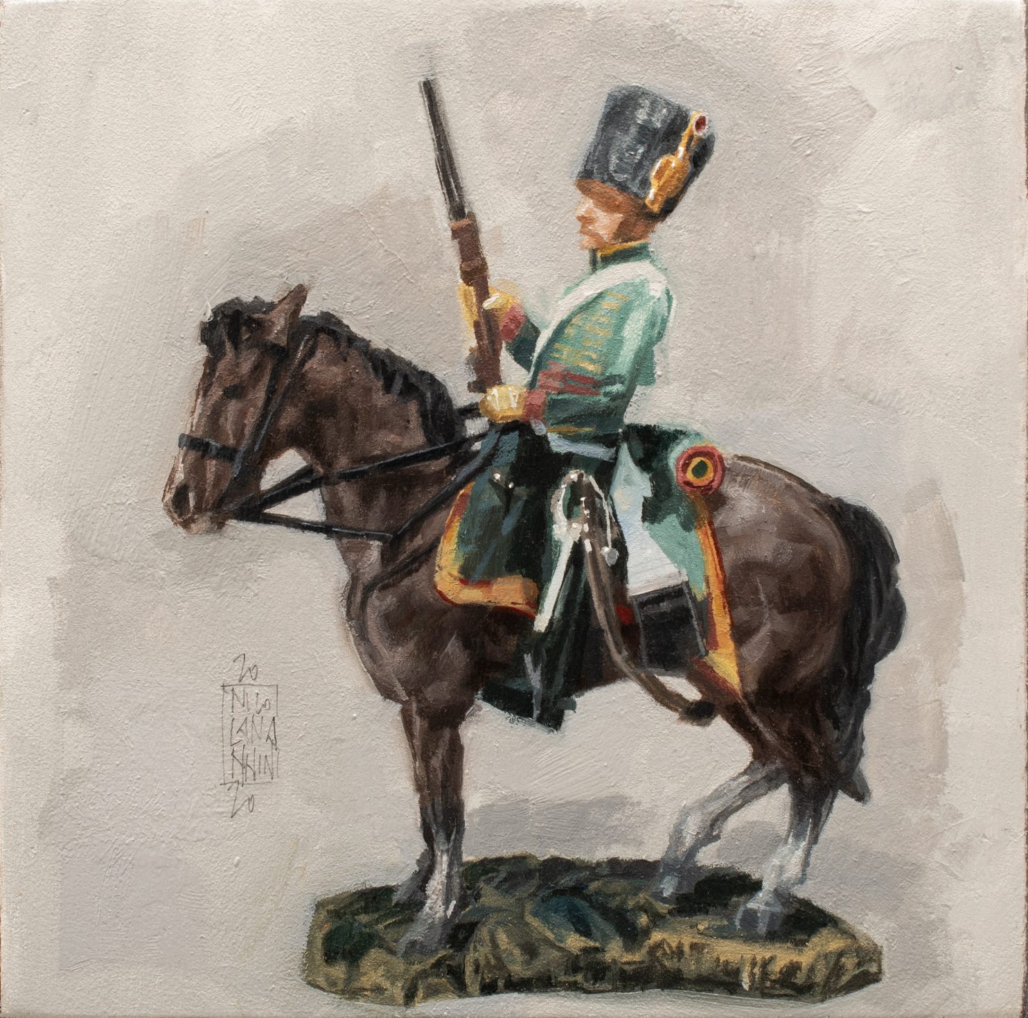 Nannini Nicola, Soldatino di piombo n.1, 2020, olio su tavola, 15x15 cm