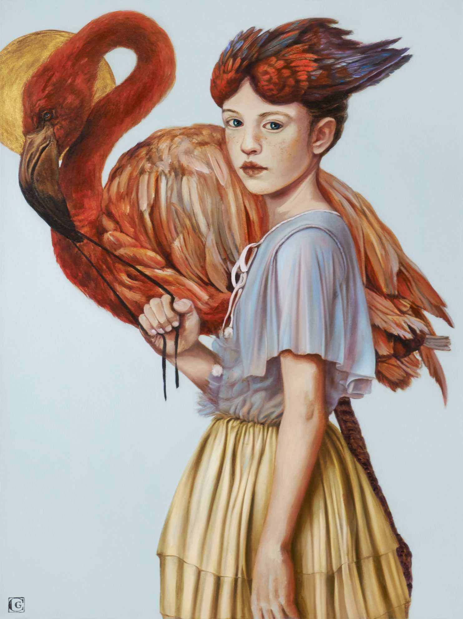 Giraudo Claudia, GOLDEN AGE, The Flamingo spirit, 2020, olio su tela di lino, 80x60 cm WEB
