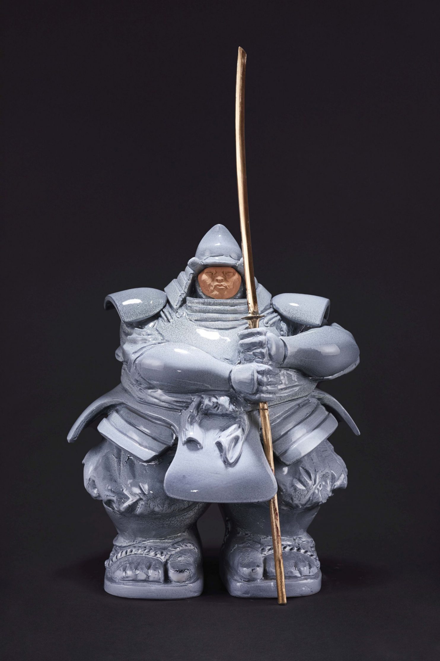 PUGLIESE MATTEO, Samurai Guardian, 2020, Ceramic, terracotta, bronzo, 62x27x31cm-24x14x12in_Grey Samurai (1)