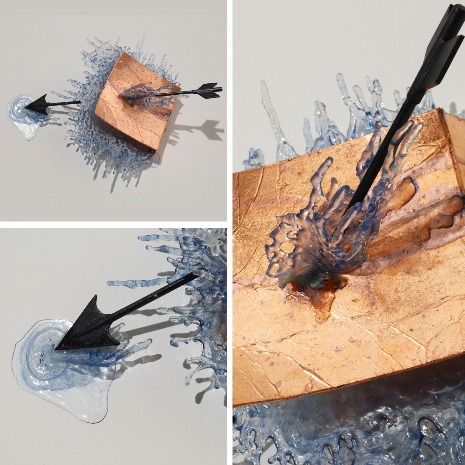 ANNALÙ, Water book essence of copper, 2021, resina, carta, foglia rame, ferro, inchiostri, 30x37x14 cm