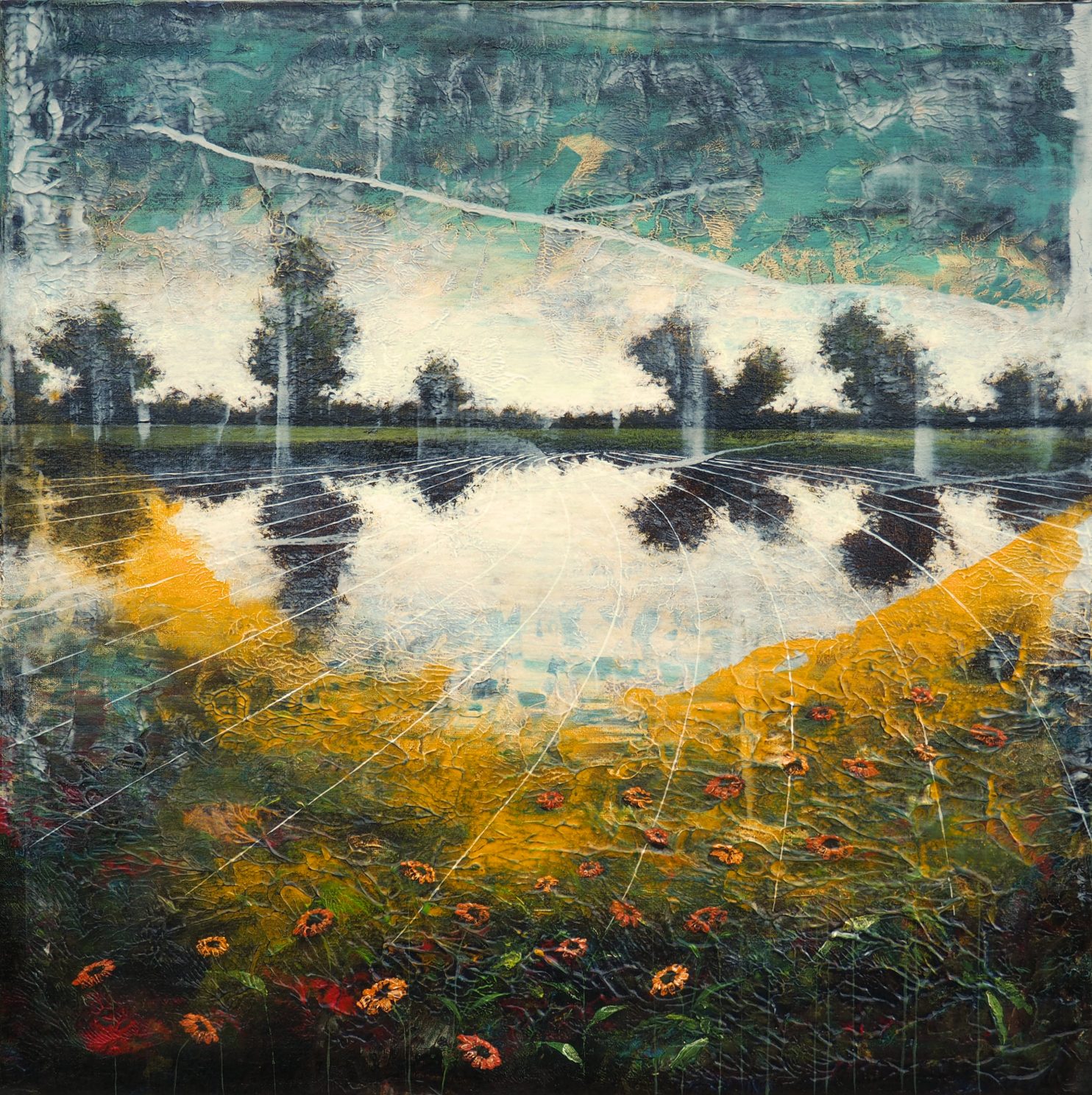 Forbici Jernej, James's Daisies with a Sunbeam, 2021, acrilico e olio su tela, 90x90cm