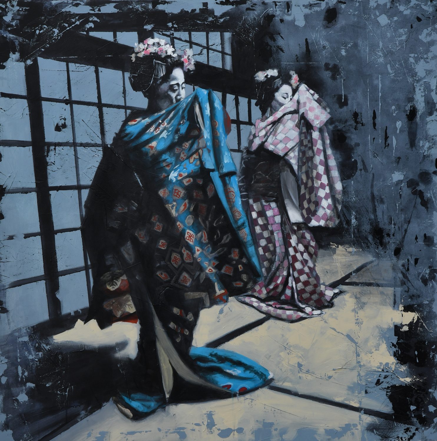 Porta Tom, Dancers, acrilico su tela,100x100 cm