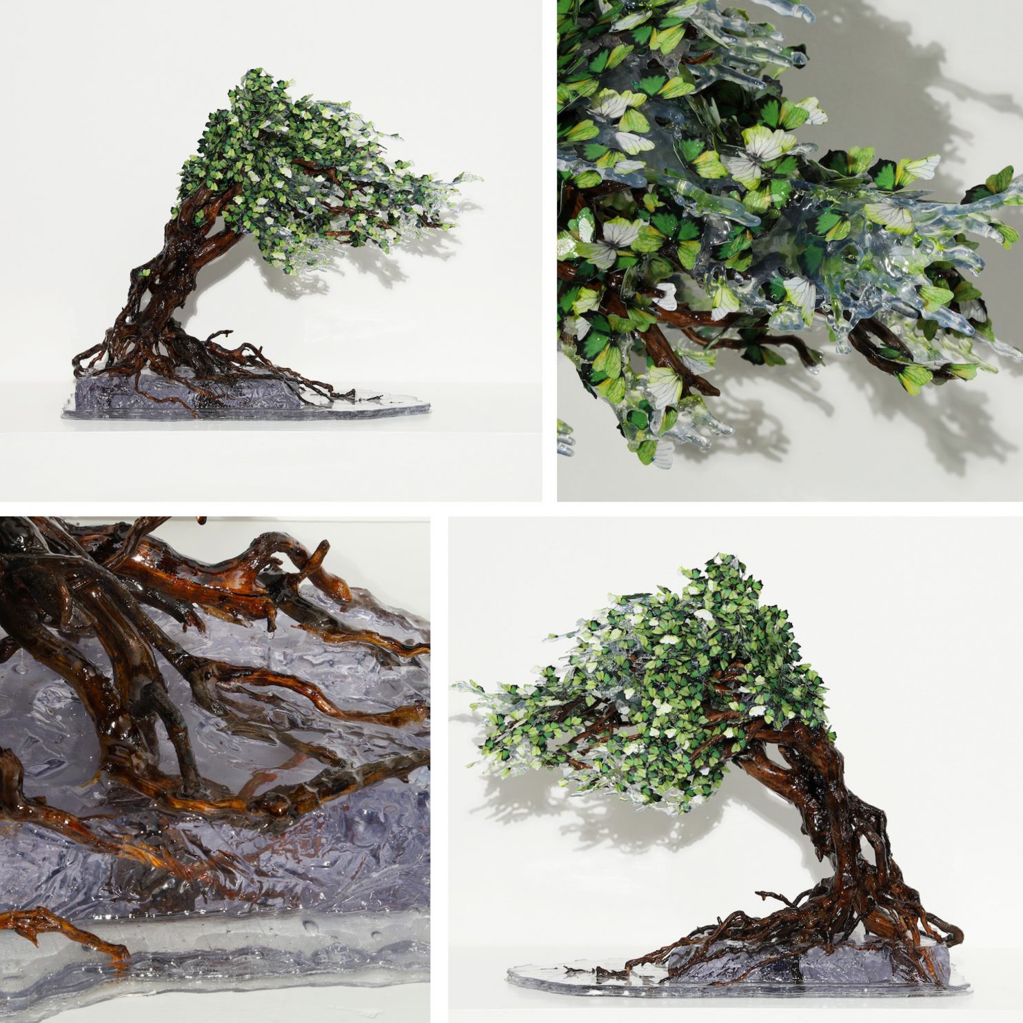 ANNALÙ, Fukinagashi Green Wind, 2021, Vetroresina, radici, carta, inchiostri, 58x75x32 cm
