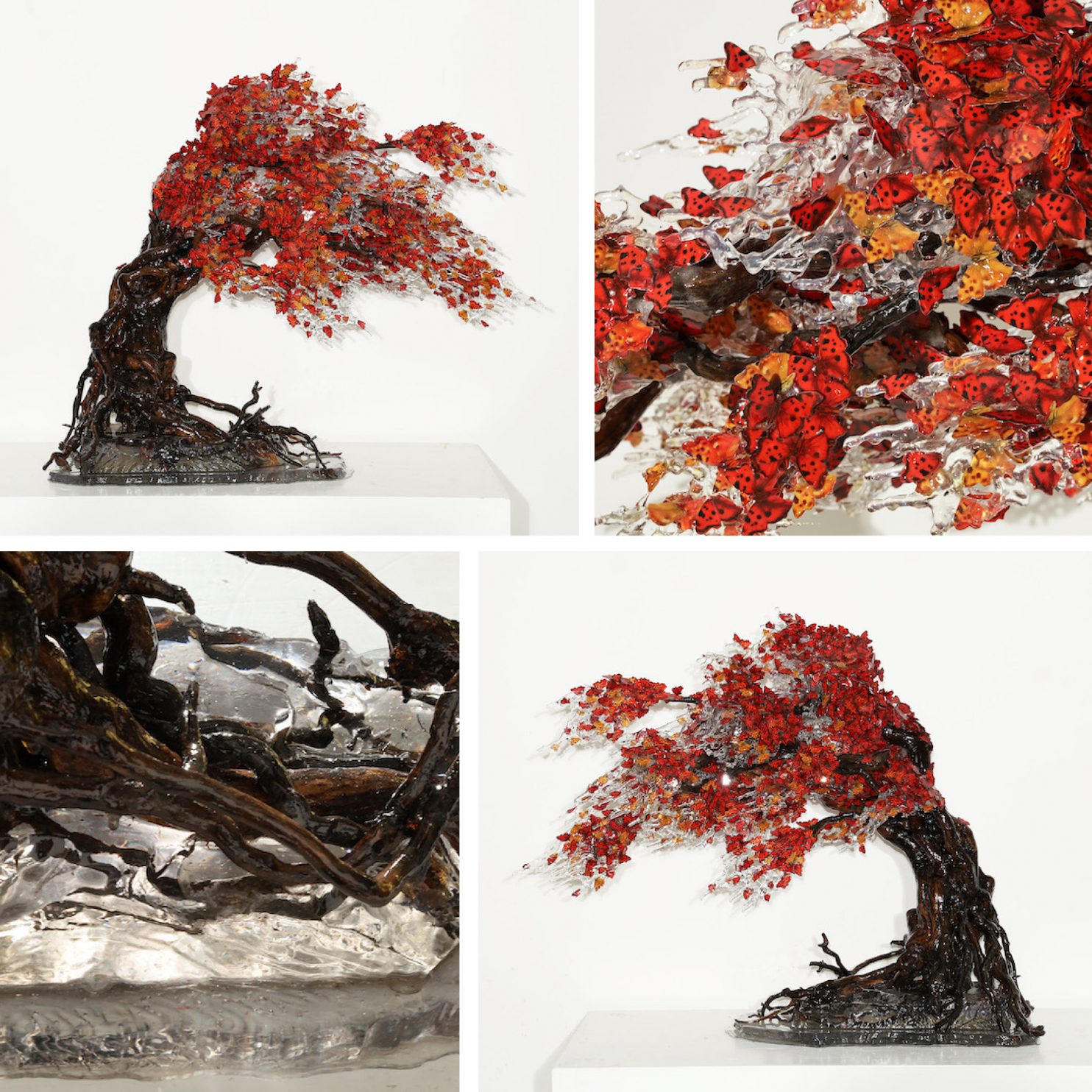 ANNALÙ, Fukinagashi Red Soul in the Wind, 2020, resinglass, ink, roots, 73x93x35 cm