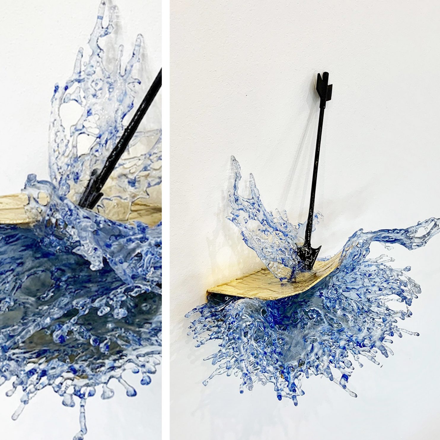 ANNALÙ, Watertales n6, 2019, Vetroresina, foglia oro, inchiostro, ferro, 31x36x31 cm_2