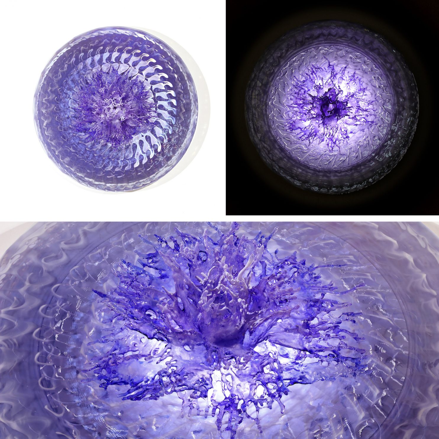 ANNALÙ, Light Disc violet Lotus, 2022, vetroresina, vetro di Murano, inchiostri, luce led, 70x70x30 cm