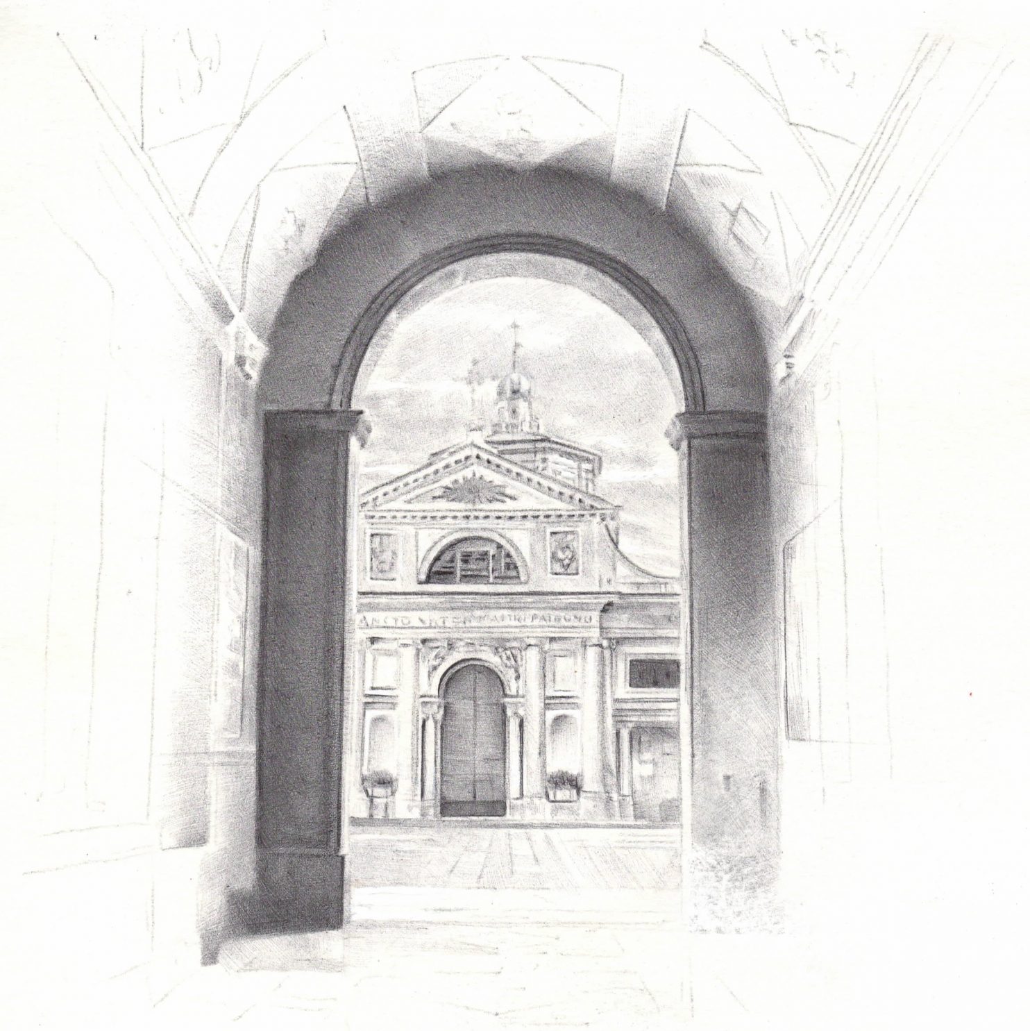 Ceci Valentina, Basilica di San Vittore, 2022, disegno a penna biro nera su carta, 20x20 cm