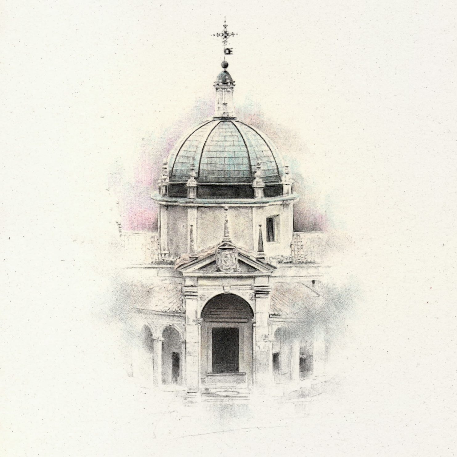 Ceci Valentina, Sacro Monte, 2022, disegno a penne biro colorate su stampa monocromatica su cartoncino, 20x20 Cm