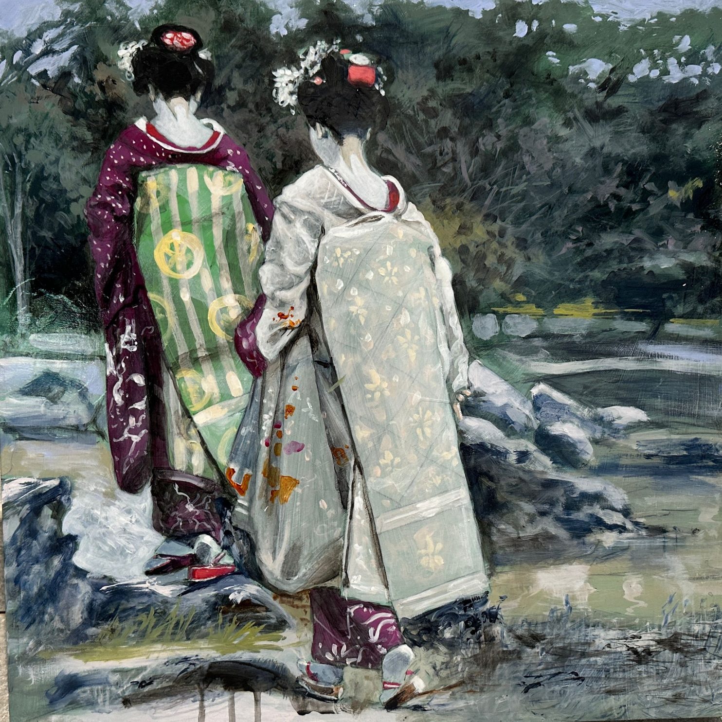 Porta Tom, A short walk in the garden, 2022, acrilico su tela, 50x50 cm