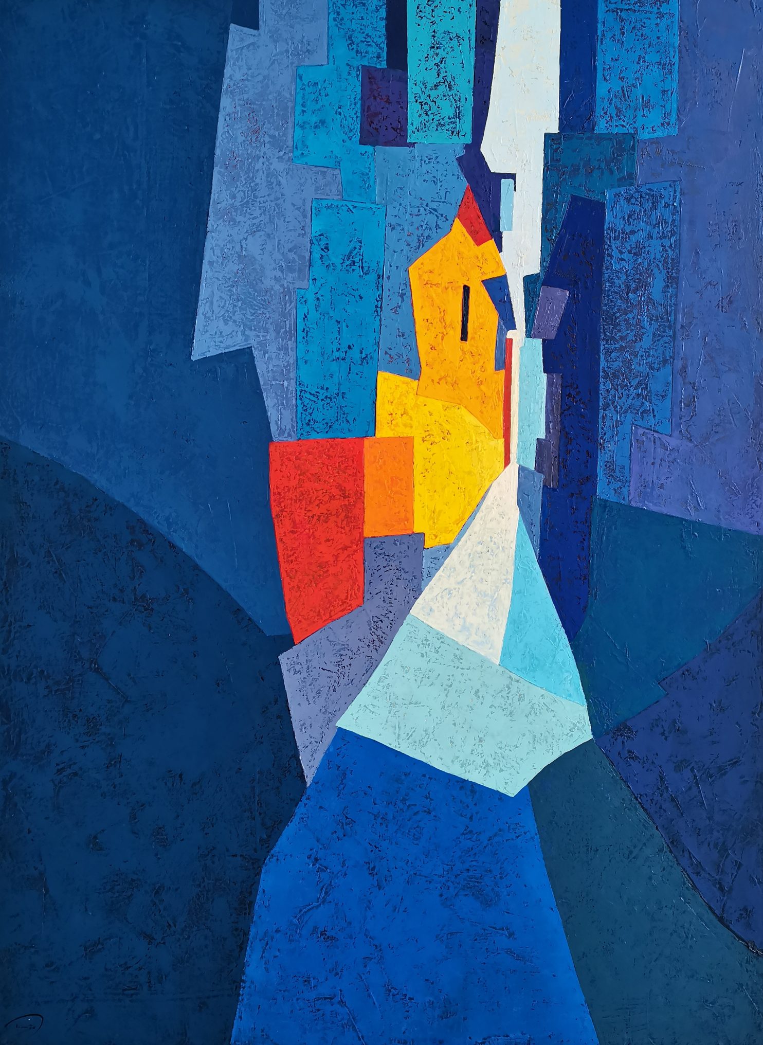 Sunol Tomàs, El Vicolo Canonichett a de blau, 2022,olio su tela, 100x73 cm