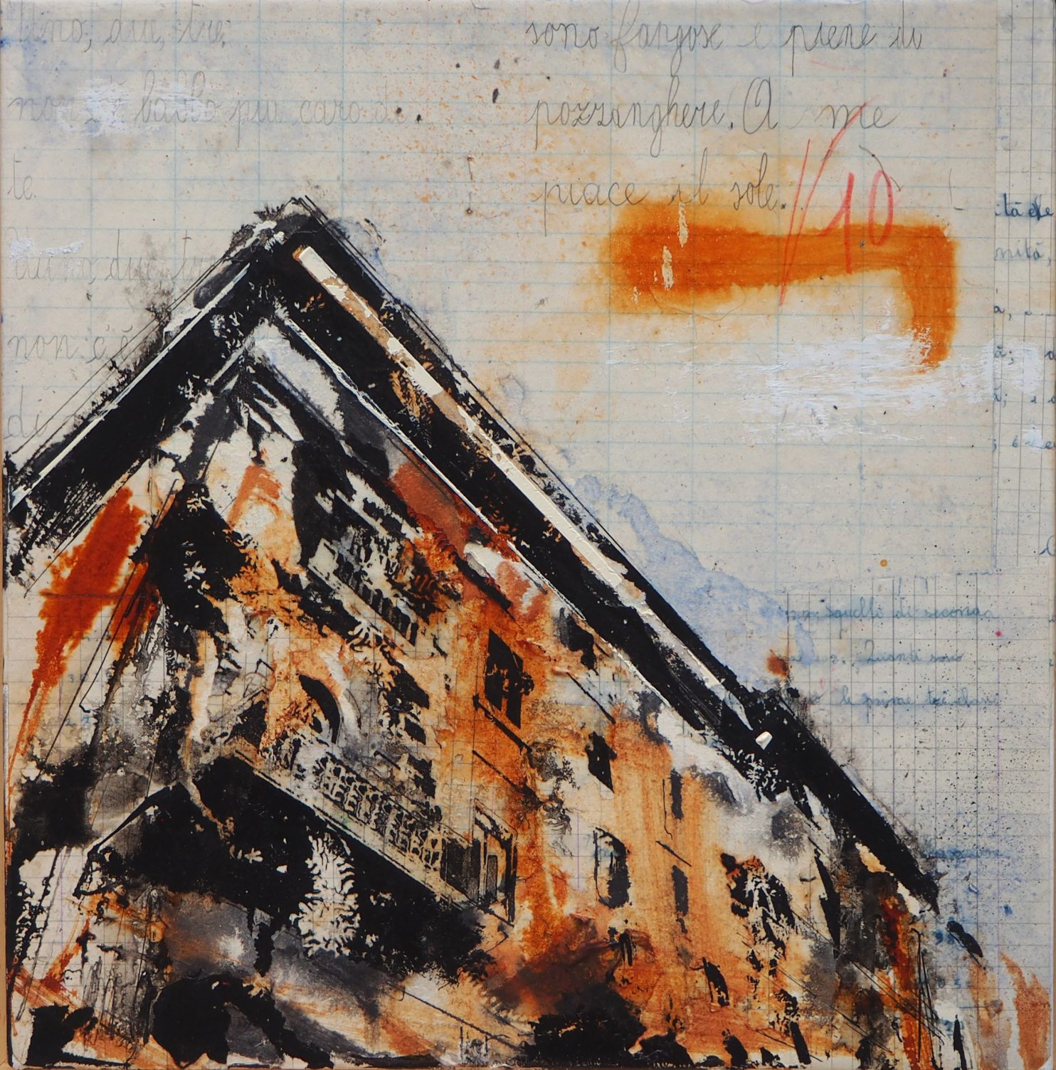 Cestari Daniele, A me piace il sole, 2022, Tecnica mista su carta applicata su tela, 30x30 cm