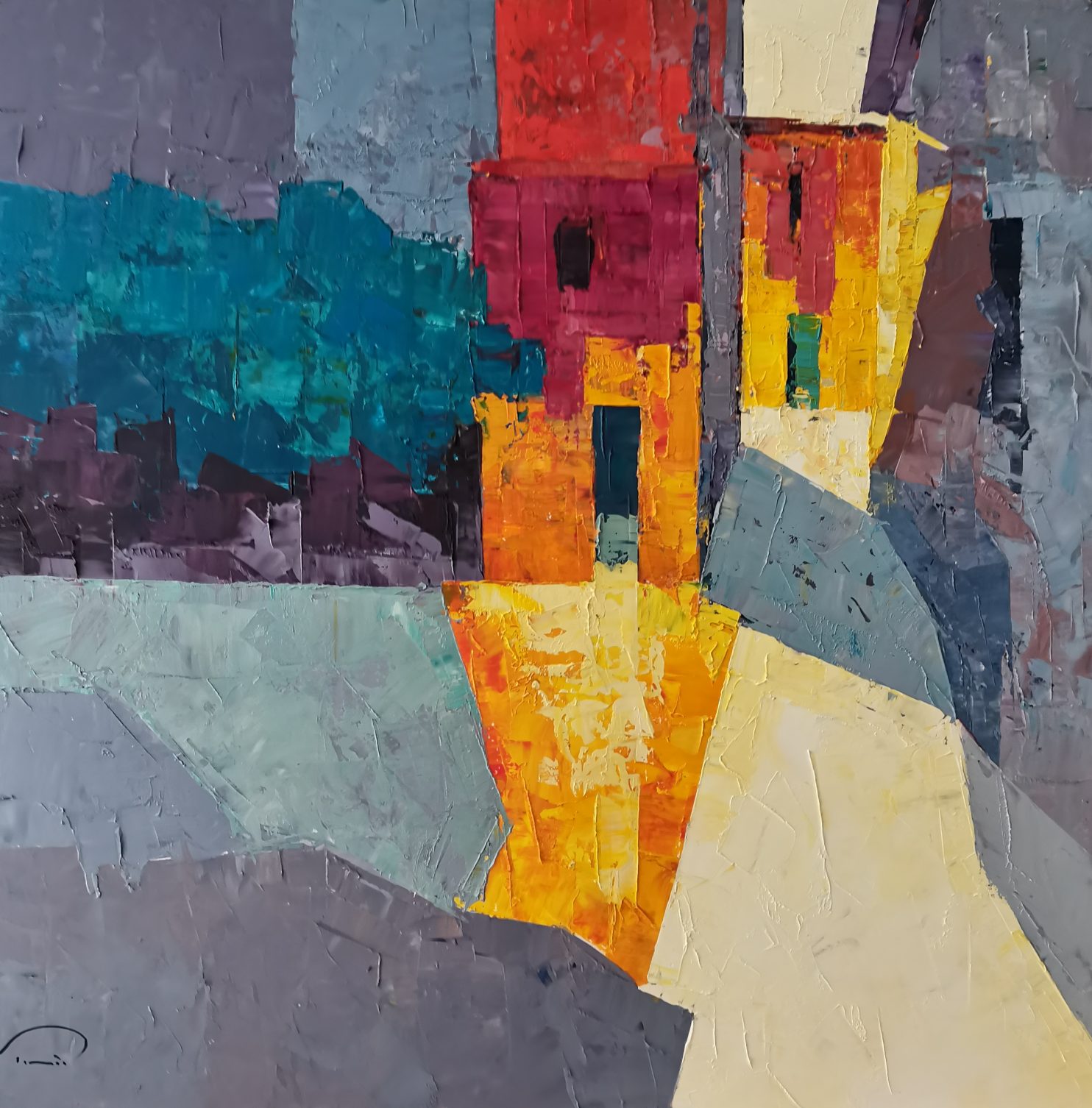 Sunyol Tomàs, L'arbre de la Piazzetta San Lorenzo, 2022, olio su carta, 50x50cm_puntosullarte