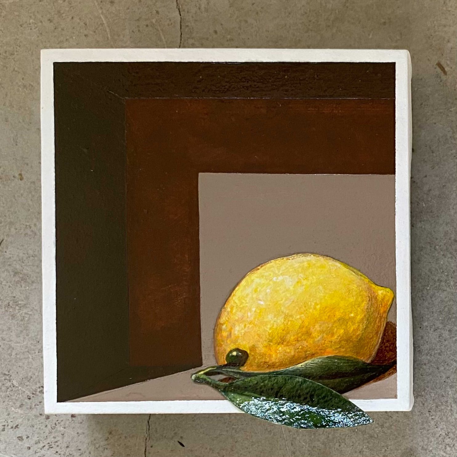 Cuoghi Vanni, La messa in scena della Pittura (Francisco A), 2023, acrilico e olio su tela e carta, 15x15 cm