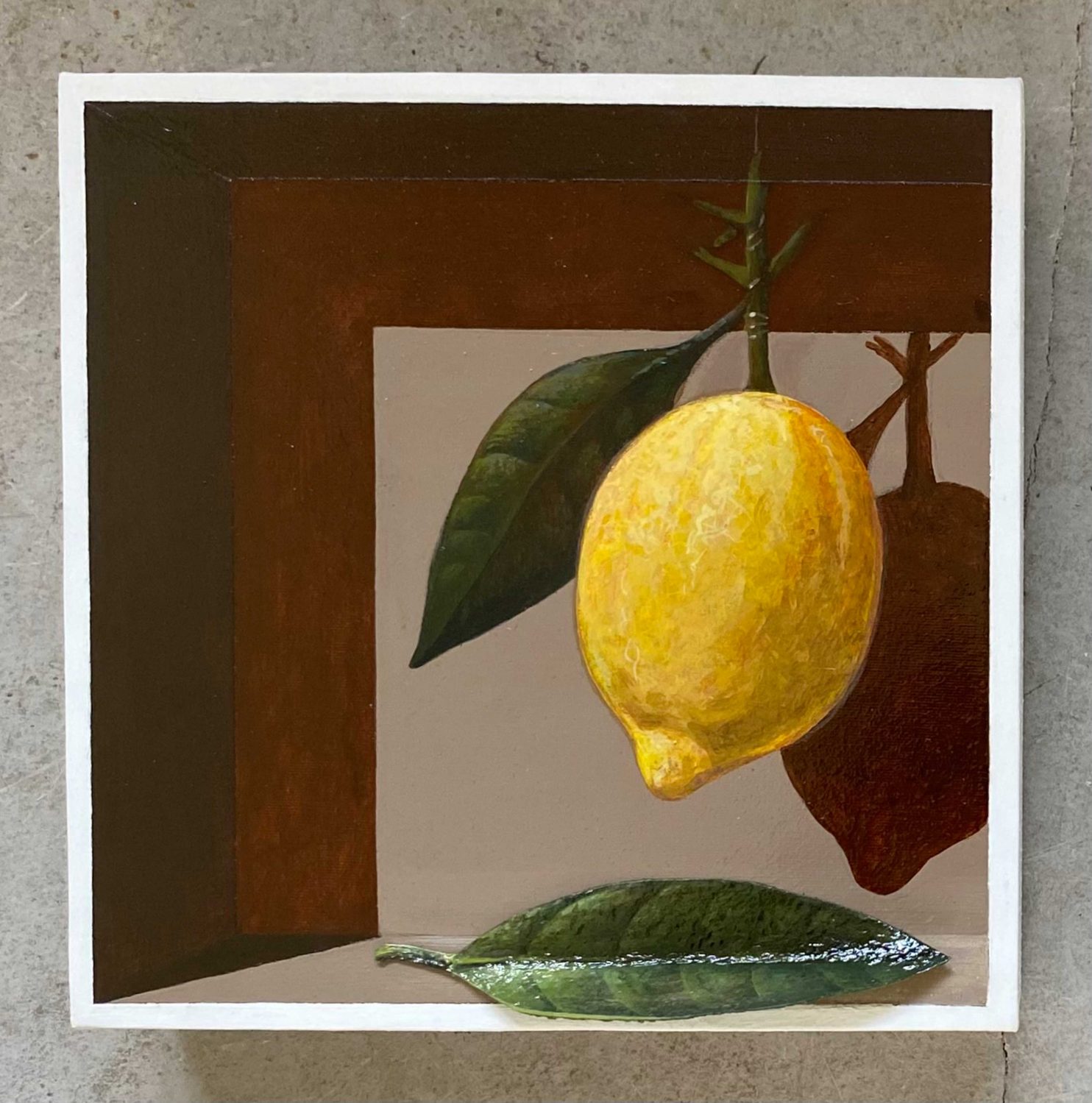 Cuoghi Vanni, La messa in scena della Pittura (Sanchez A), 2023, acrilico e olio su tela e carta, 20x20 cm