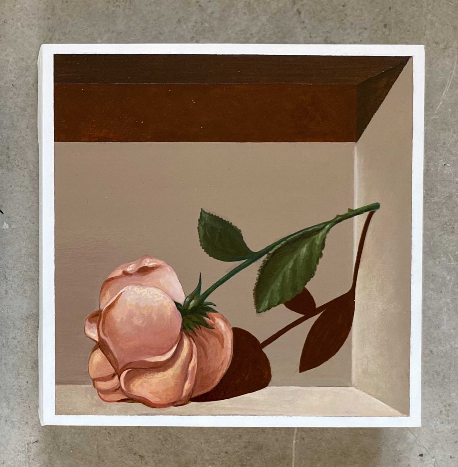 Cuoghi Vanni, La messa in scena della Pittura (Sanchez B), 2023, acrilico e olio su tela e carta, 20x20 cm