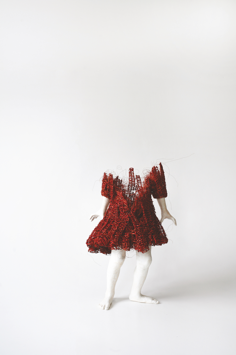 Kilde Lene untitled (red dress) 2023, copper,steel,concrete, 73x50x36 cm