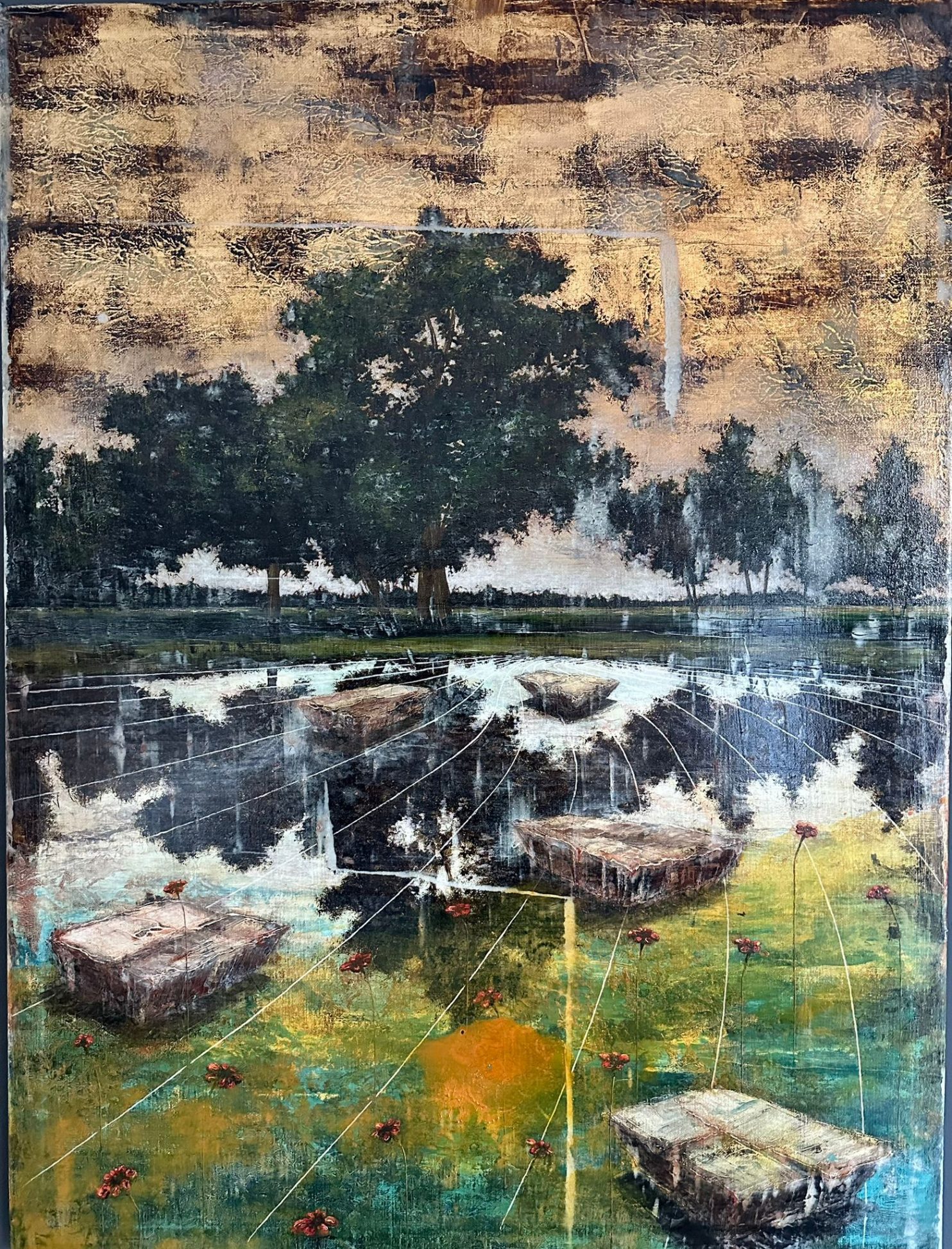 Forbici Jernej, Auri Sacra Fames XXIV-II, 2024, acrilico. olio e foglia oro su tela, 160x120 cm