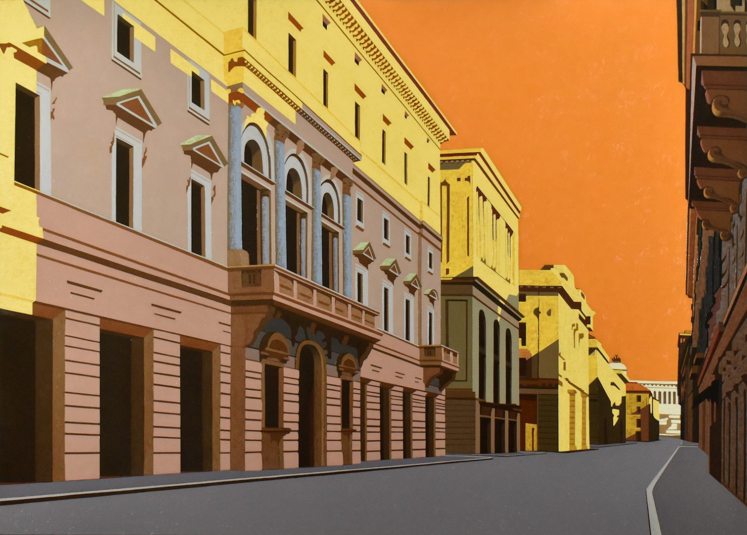 Reggio Mauro, Via del Corso, 2023, olio su tela, 100x140 cm