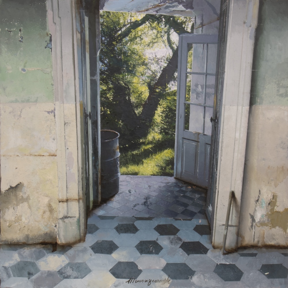 Massagrande Matteo-Mattino di Giugno-2021-olio e tecnica mista su tavola-40x40 galleria-punto-sull-arte