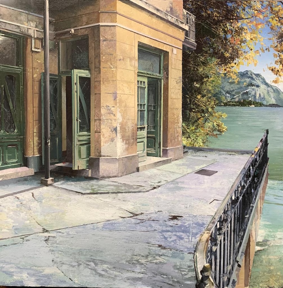 Massagrande Matteo-Ottobre al lago -2023-olio su tavola-30x30 galleria-punto-sull-arte
