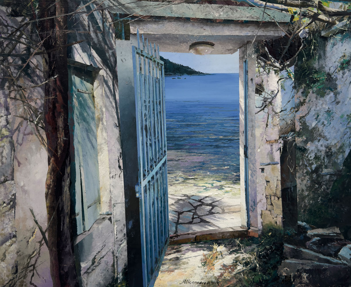 Massagrande-Matteo-punto-sull-arte-contemporary-art-gallery-varese-Luci-della-Grecia-XVII-2022-Olio-e-tecnica-mista-su-tavola-40x50cm