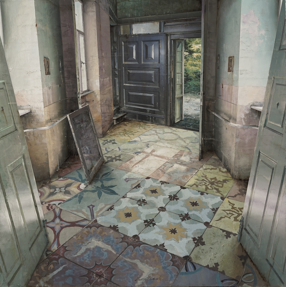 Matteo Massagrande-La porta sul giardino-2018-olio e tecnica mista su tavola-60x60-photo by Alberto Buzzanca-galleria-punto-sull-arte