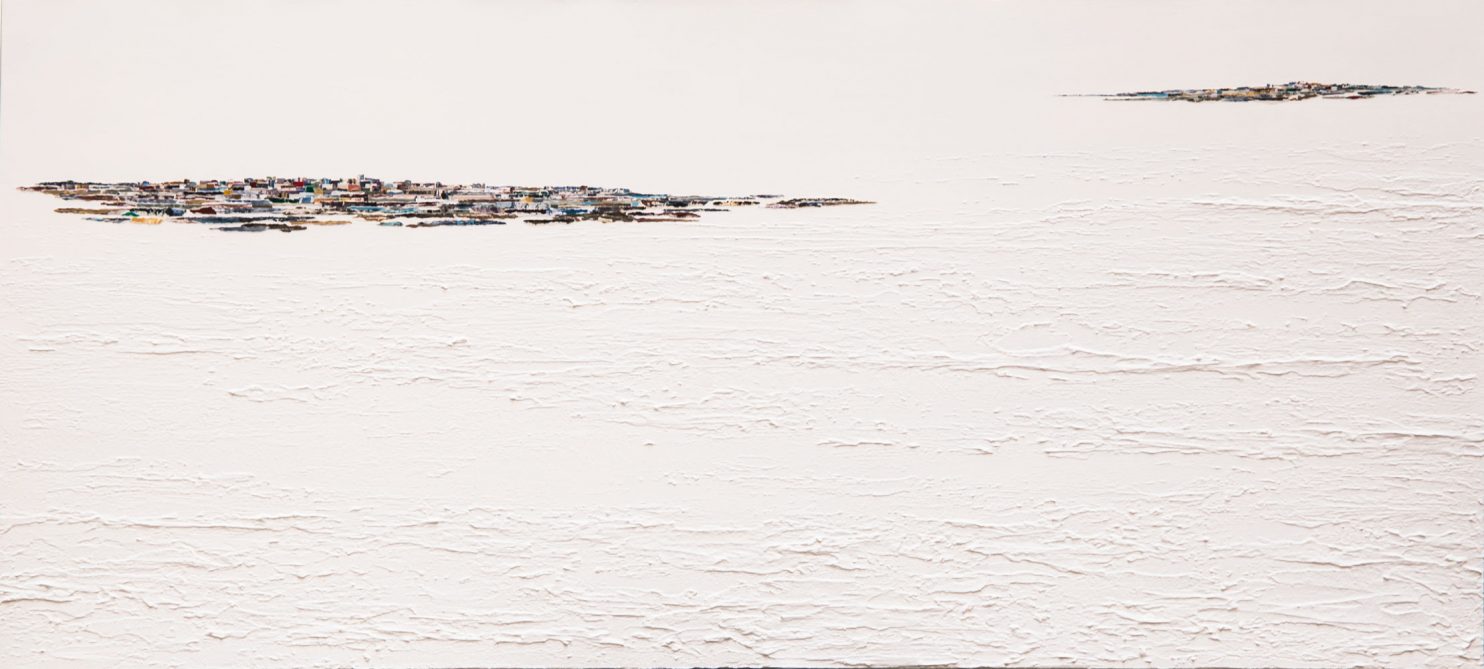 Horitzo Castellfort di Joan Peris. Opera a tecnica mista che esplora l’orizzonte come spazio di silenzio e contemplazione. Galleria PUNTO SULL’ARTE.