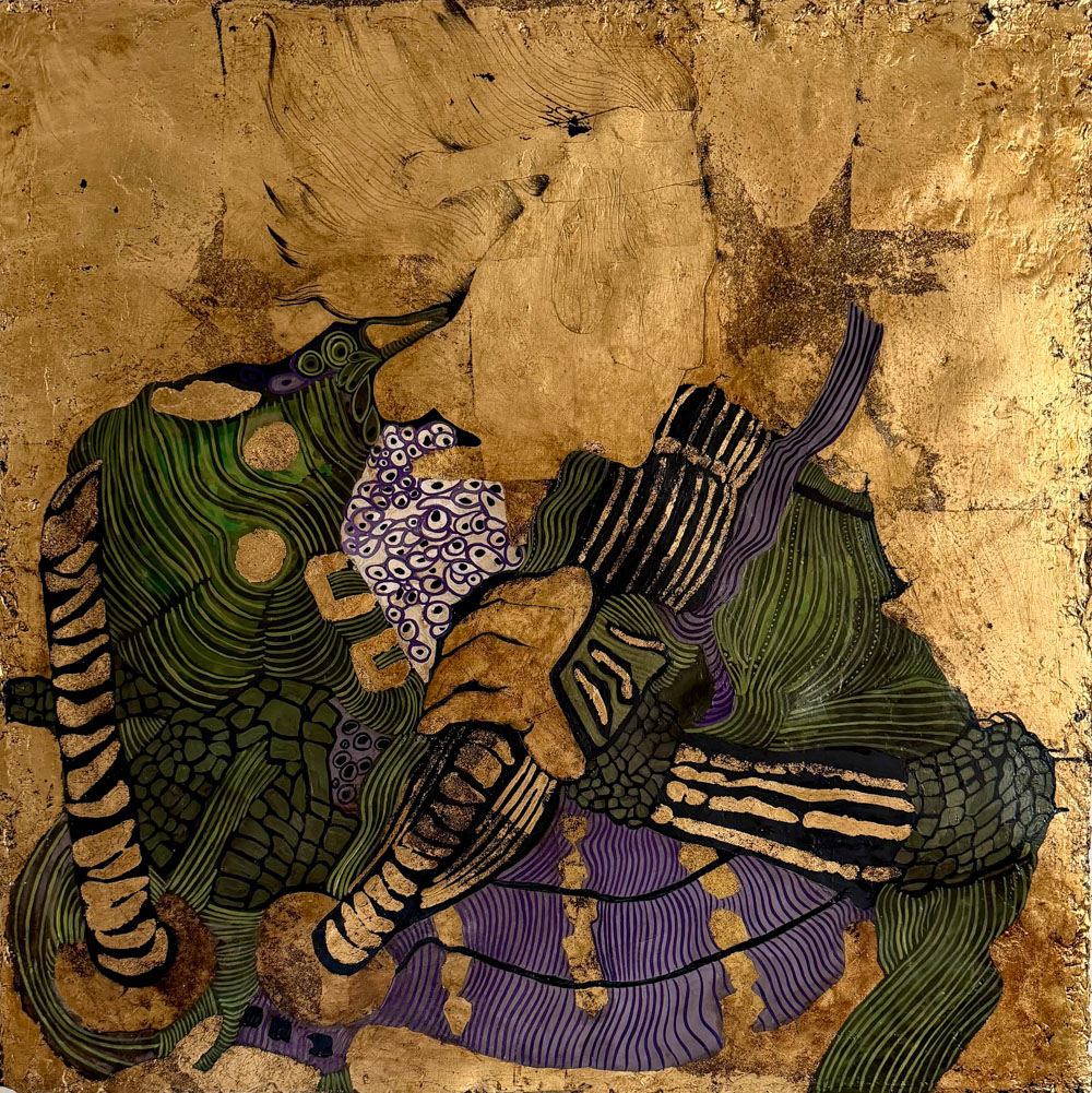 Samurai ☉ Lotus di Lara Martinato – Un’opera che unisce spiritualità, forza e trasformazione attraverso la figura simbolica del samurai, immersa in un universo sospeso tra oro, materia e contemplazione. Presso la PUNTO SULL’ARTE, Varese Italia.