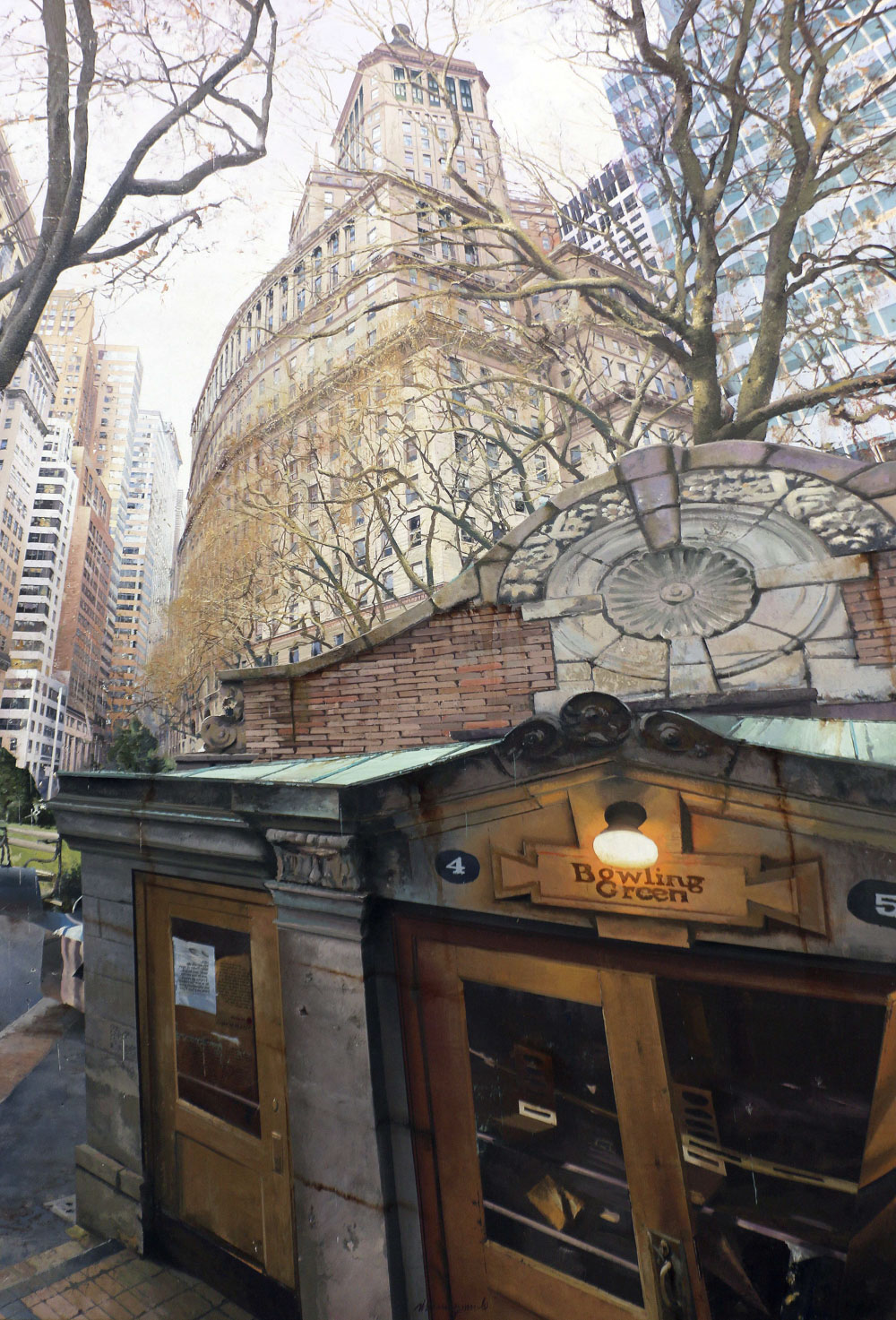 Bowling Green di Matteo Massagrande – Uno scorcio di New York dove architettura, natura e luce si incontrano, trasformando la città in uno spazio sospeso tra memoria e presente. Presso la PUNTO SULL’ARTE, Varese, Italia.
